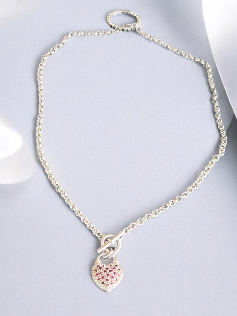 Vintage Sterling Silver Ruby Double Sided Heart Pendant Necklace Ring Pendant